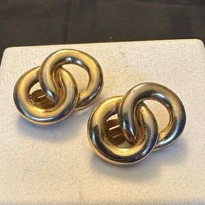 Vintage 80s Authentic Givenchy Interlocking Double Hoop Clip-On Earrings